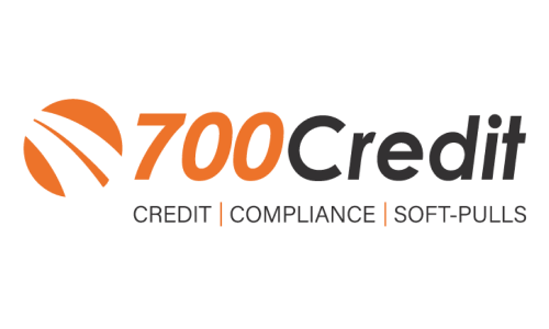 A logo of 7 0 0 credit, with the words 