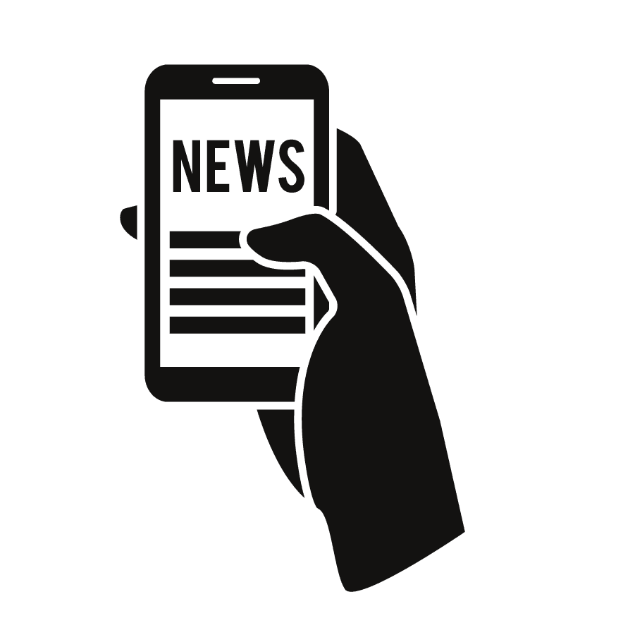 Hand holding phone displaying news headline.