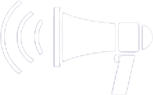 Megaphone icon with sound waves graphic.