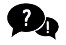 Speech bubbles with question and exclamation marks.